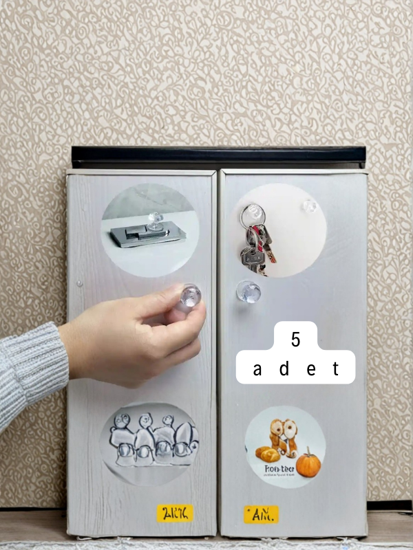 Mucit Home 4 Adet Çekmece Dolap Klozet Kapağı Şık Kristal Tasarım Çok Amaçlı Yapışkanlı Tutacak Buton