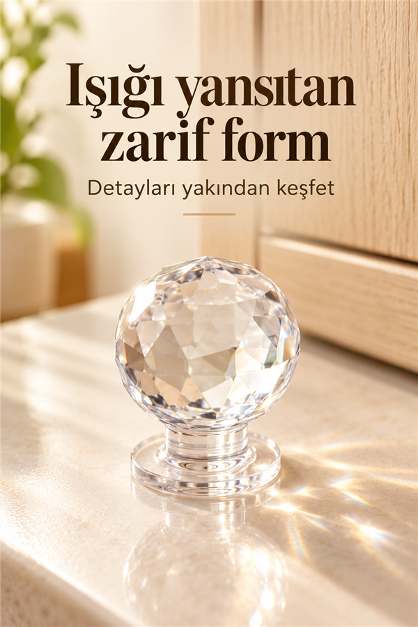 Mucit Home 4 Adet Çekmece Dolap Klozet Kapağı Şık Kristal Tasarım Çok Amaçlı Yapışkanlı Tutacak Buton