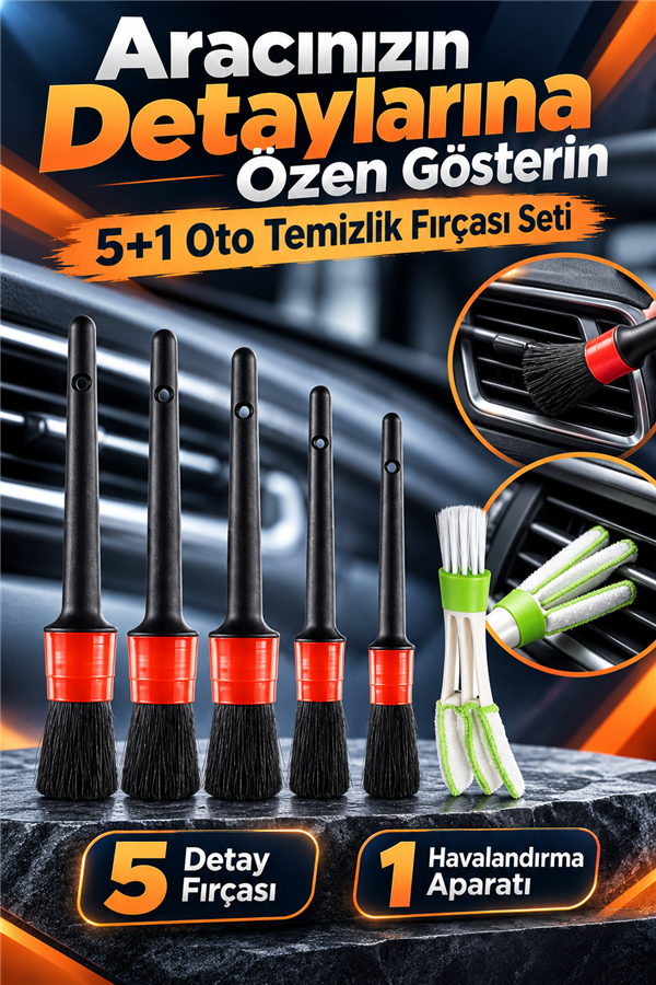 Mucit Home  5+1 Oto Temizlik Fırça Seti – Araç İçi Dışı Yıkama ve Klima Temizliği İçin
