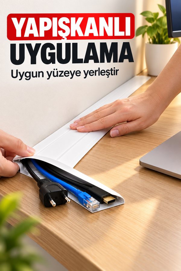 Mucit Home Kablo Kanalı 3 Metre - Yapışkanlı Kablo Gizleme Ve Kablo Düzenleyici Organizer