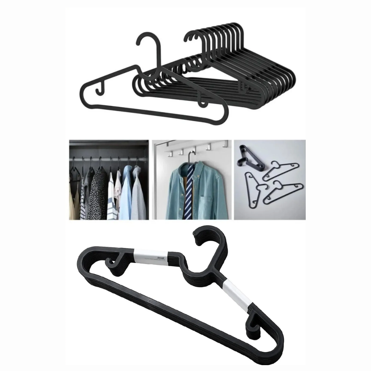 Mucit Home   6 Adet Siyah Plastik Elbise Kıyafet Askısı