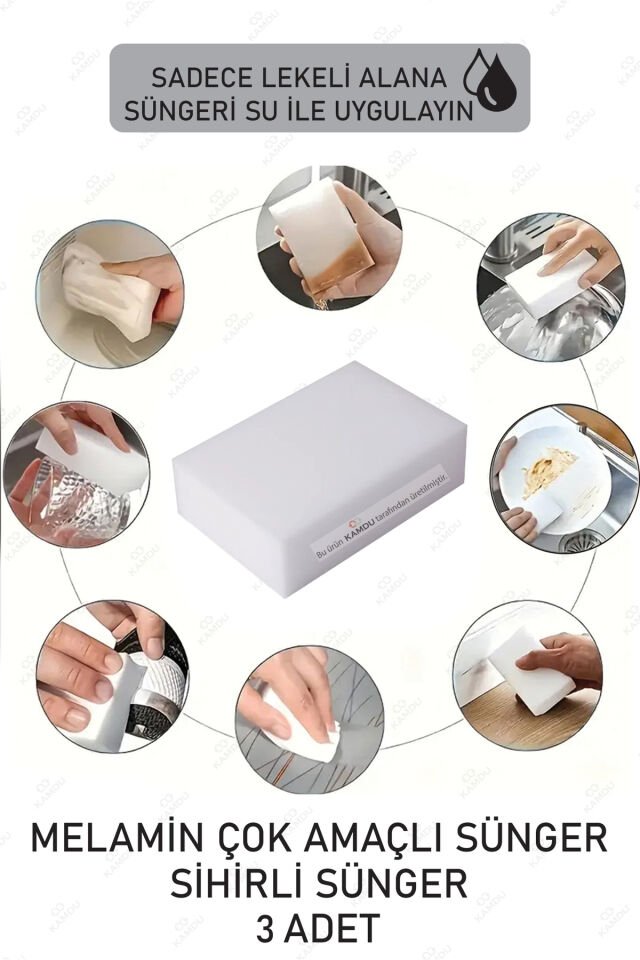 Mucit Home 3 Adet Melamin Sünger, Çizik Giderici Sünger, Duvar Temizleme Süngeri, Silgi Sünger, Sihirli Sünger