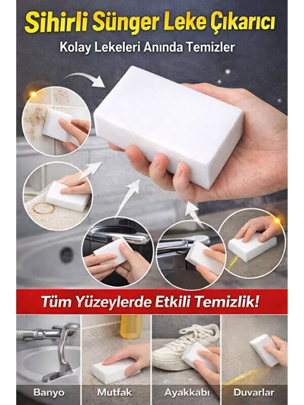 Mucit Home 3 Adet Melamin Sünger, Çizik Giderici Sünger, Duvar Temizleme Süngeri, Silgi Sünger, Sihirli Sünger