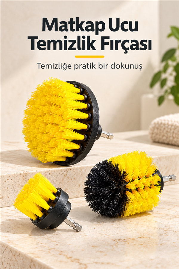 Mucit Home 3'lü Matkap Ucu Yıkama Temizleme Banyo Küvet Duşakabin Araba Tekerliği Koltuk Fırçası Seti