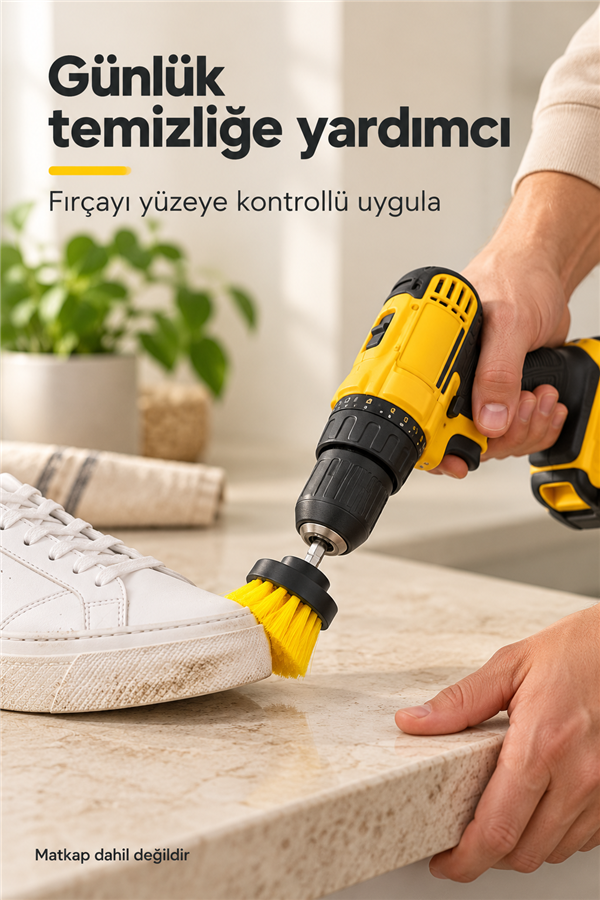 Mucit Home 3'lü Matkap Ucu Yıkama Temizleme Banyo Küvet Duşakabin Araba Tekerliği Koltuk Fırçası Seti
