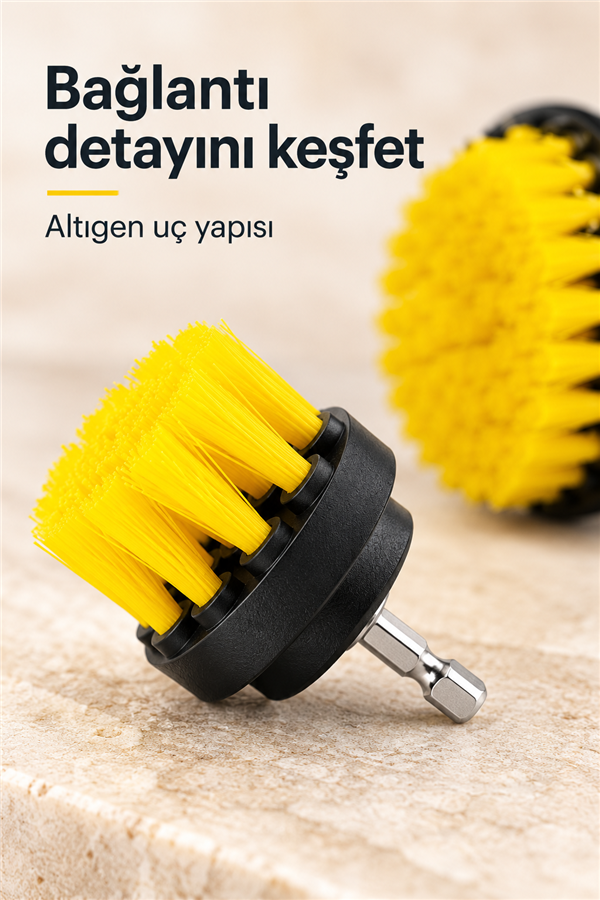 Mucit Home 3'lü Matkap Ucu Yıkama Temizleme Banyo Küvet Duşakabin Araba Tekerliği Koltuk Fırçası Seti