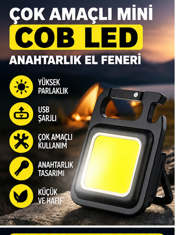 Mucit Home Mini Cep Led Anahtarlık El Feneri USB Şarjlı Çok Amaçlı Taşınabilir Lamba, Kamp Feneri, Şişe Açacaklı