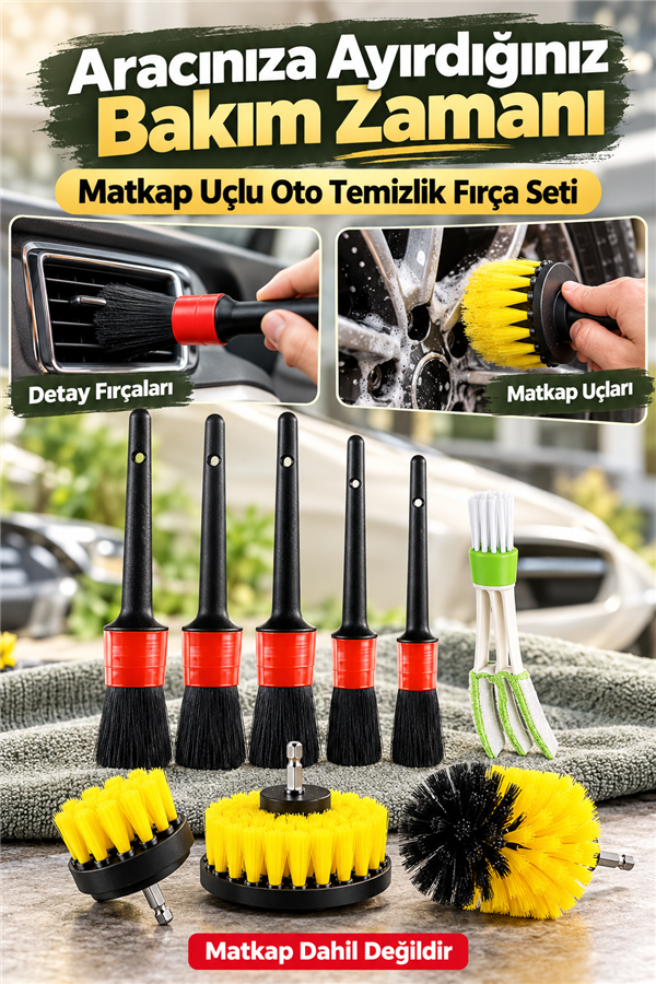 Mucit Home   Araç Iç Ve Dış Matkap Ucu Uyumlu Detaylı Bakım Fırça Temizleme Seti Toplam  9 Parça