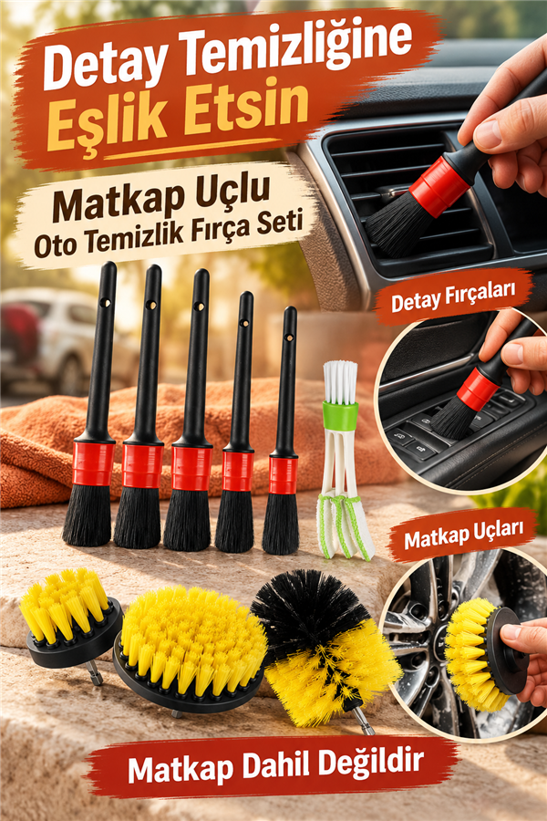 Mucit Home   Araç Iç Ve Dış Matkap Ucu Uyumlu Detaylı Bakım Fırça Temizleme Seti Toplam  9 Parça