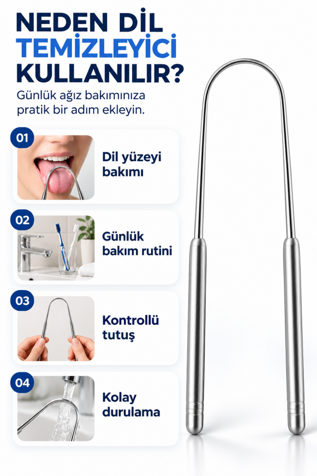 Mucit Home Çelik Dil Sıyırıcı Temizleme Aparatı Dil Kazıma Çubuğu Temizleyici Kazıyıcı