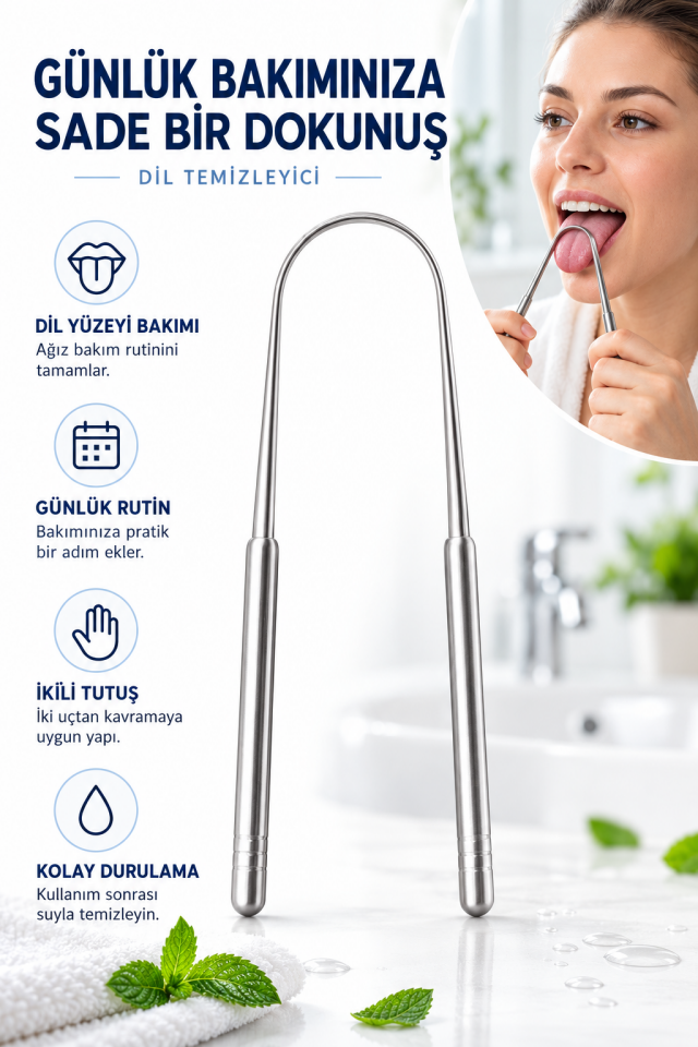 Mucit Home Çelik Dil Sıyırıcı Temizleme Aparatı Dil Kazıma Çubuğu Temizleyici Kazıyıcı