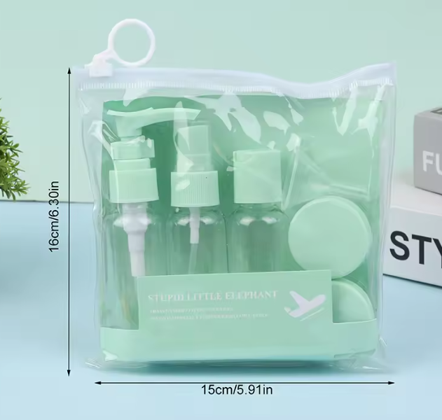 Mucit Home Çantalı Seyahat Seti – Renkli Şeffaf Doldurulabilir Şişe ve Krem Kabı – Uçak ve El Bagajı Uyumlu