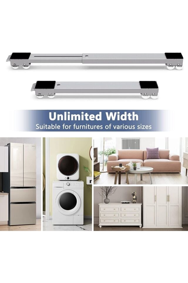 Mucit Home Teleskopik Tekerlekli Beyaz Eşya Altlığı Ayarlanabilir Çamaşır Makinesi BuzdolabıTaşıyıcı