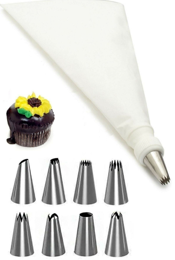 Mucit Home Krema Sıkma Torbası Seti 10 Parça Pasta Krema Kek Süsleme Torbası Paslanmaz Çelik Uçlu
