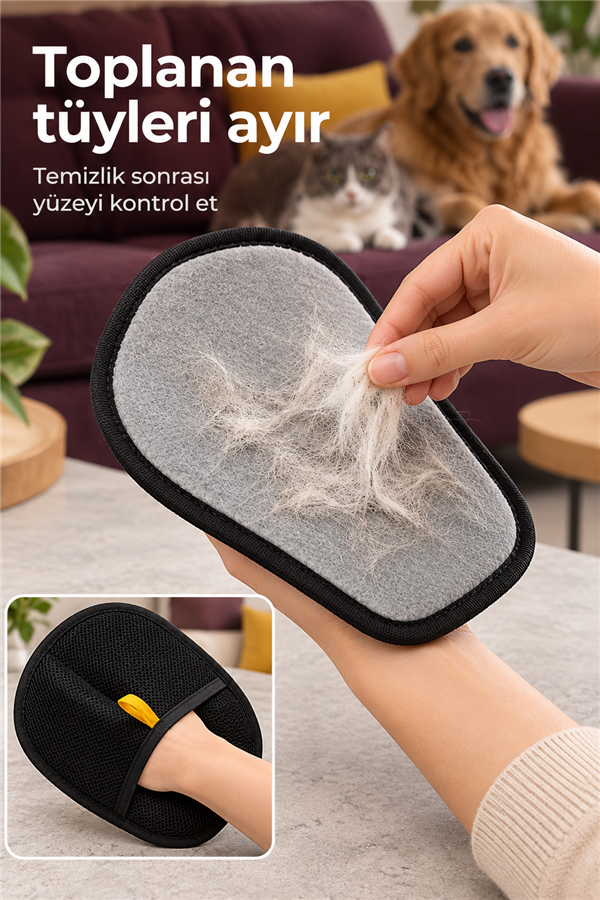 Kedi Köpek Kıyafet Koltuk Tüy,Toz,Tiftik Toplama Eldiven Yıkanabilir Tüy Temizleme