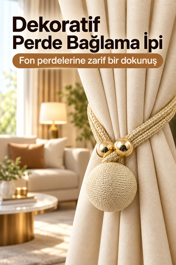 Mucit Home Gold Toplu Perde Süsü Fon Perde Bağlama İpi Dekoratif Toplu Perde Tutucu