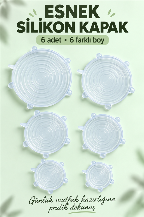 Mucit Home Silikon Kapak 6 Adet Esnek Silikon Kapak 6 Boy Tekrar Kullanılabilir Streç Kapak