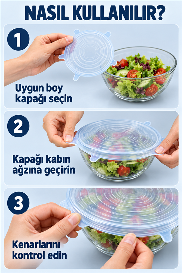 Mucit Home Silikon Kapak 6 Adet Esnek Silikon Kapak 6 Boy Tekrar Kullanılabilir Streç Kapak