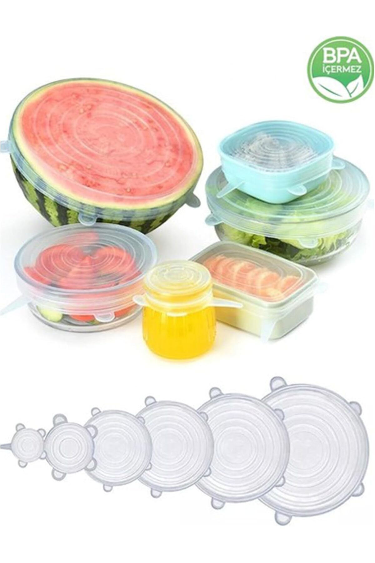 Mucit Home Silikon Kapak 6 Adet Esnek Silikon Kapak 6 Boy Tekrar Kullanılabilir Streç Kapak