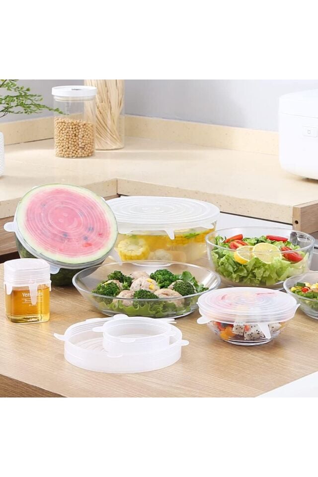 Mucit Home Silikon Kapak 6 Adet Esnek Silikon Kapak 6 Boy Tekrar Kullanılabilir Streç Kapak