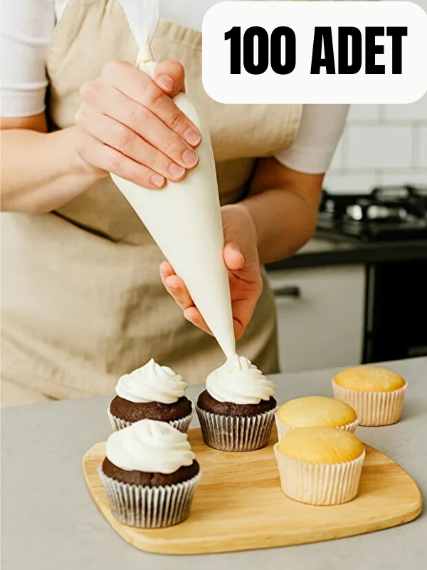 Mucit Home 100 ADET Büyük Boy Kullan At Pasta Krema Sıkma Torbası-100 ADET Krema Sıkma Torbası