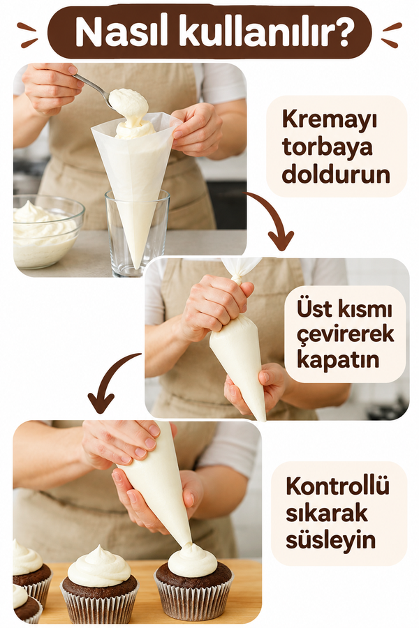 Mucit Home 100 ADET Büyük Boy Kullan At Pasta Krema Sıkma Torbası-100 ADET Krema Sıkma Torbası