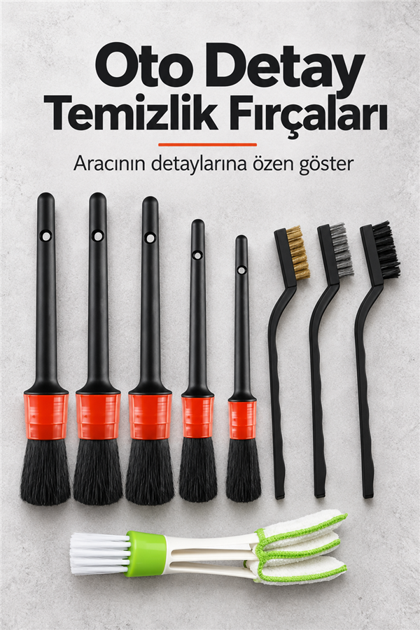 Mucit Home  Oto Detay Fırça Seti – Araba İçi Dışı ve Klima Temizleme için Farklı Ebatlar