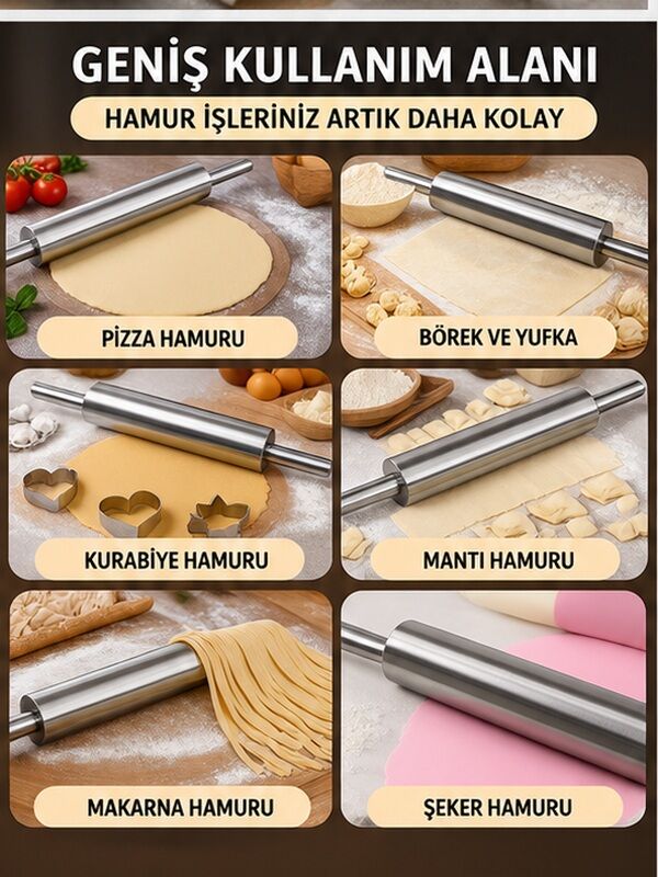 Mucit Home Çelik Rulo Dönen Merdane Merdane Kolay Hamur Açma Rulo Merdanesi 1 Adet