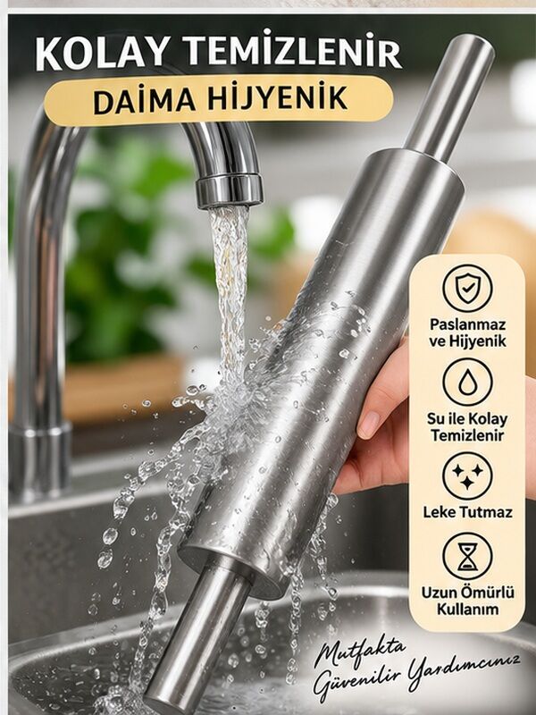 Mucit Home Çelik Rulo Dönen Merdane Merdane Kolay Hamur Açma Rulo Merdanesi 1 Adet