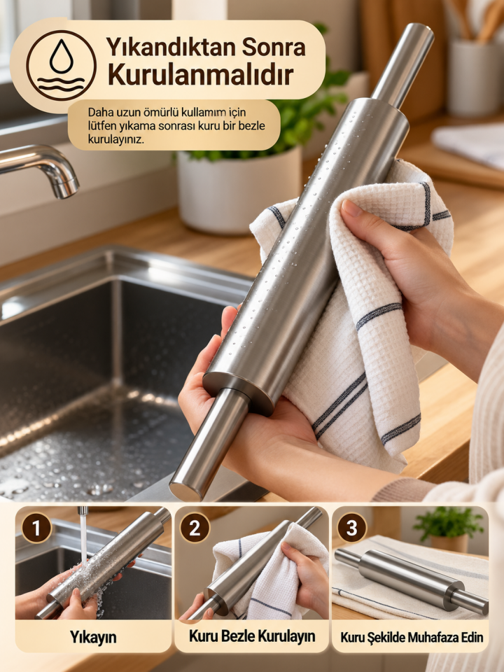 Mucit Home Çelik Rulo Dönen Merdane Merdane Kolay Hamur Açma Rulo Merdanesi 1 Adet