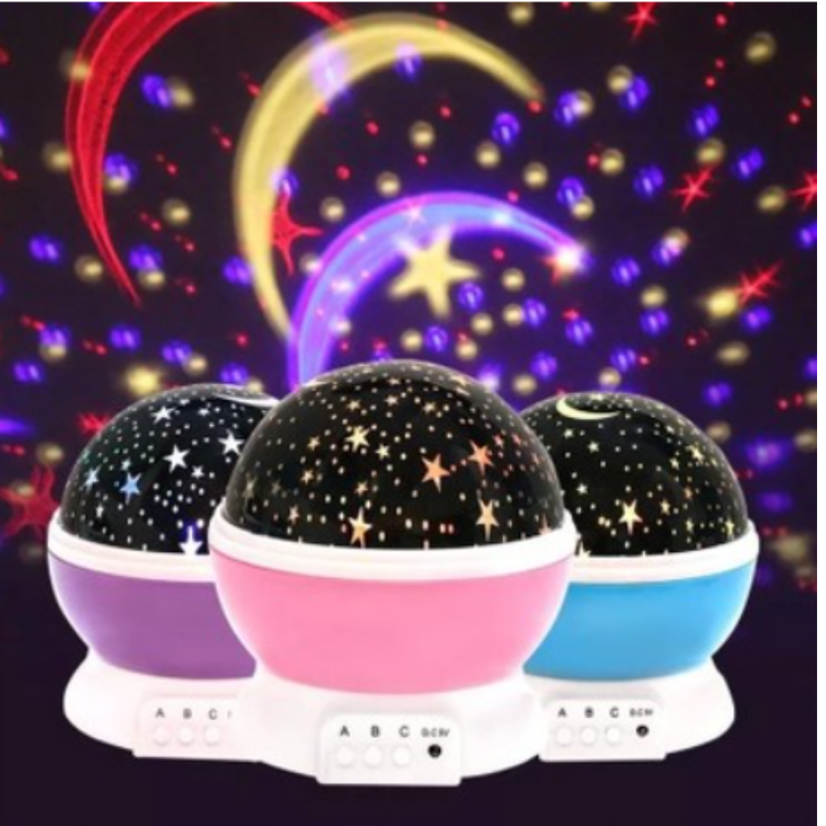 Mucit Home  Ay ve Yıldızlı Gökyüzü Yansıtmalı Dönen Projeksiyon Gece Lambası- Çocuk Bebek Odası  renkli