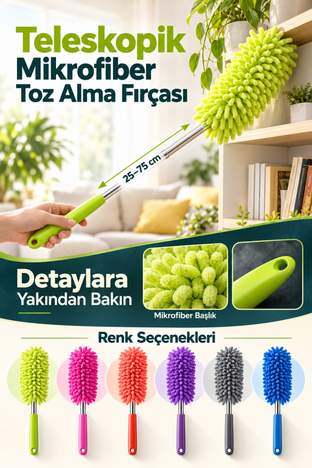 Mucit Home Teleskopik Uzayabilen Mikrofiber Toz Alma Fırçası 25-75 cm