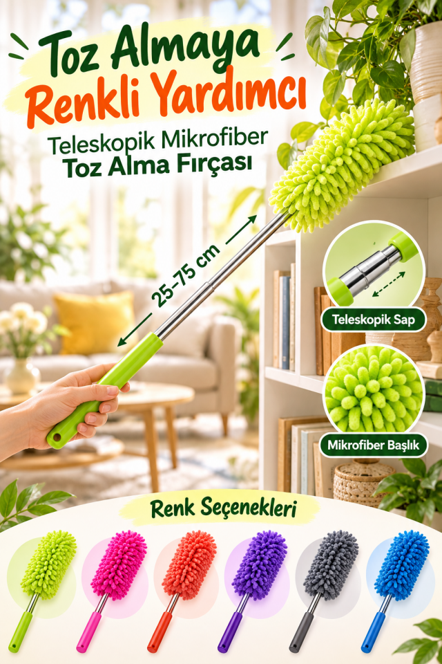Mucit Home Teleskopik Uzayabilen Mikrofiber Toz Alma Fırçası 25-75 cm