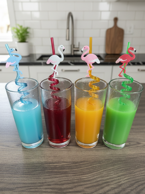 Mucit Home Sevimli Renkli Emojili Pipet- Kokteyl Ev Dekorasyon Renkli Pipet 4 Lü Figürlü Parti Doğum Günü