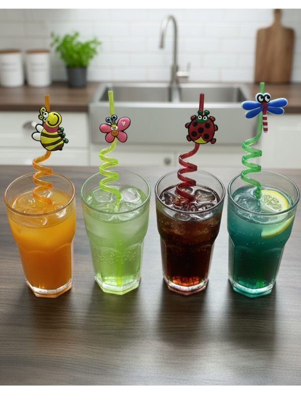 Mucit Home Sevimli Renkli Emojili Pipet- Kokteyl Ev Dekorasyon Renkli Pipet 4 Lü Figürlü Parti Doğum Günü