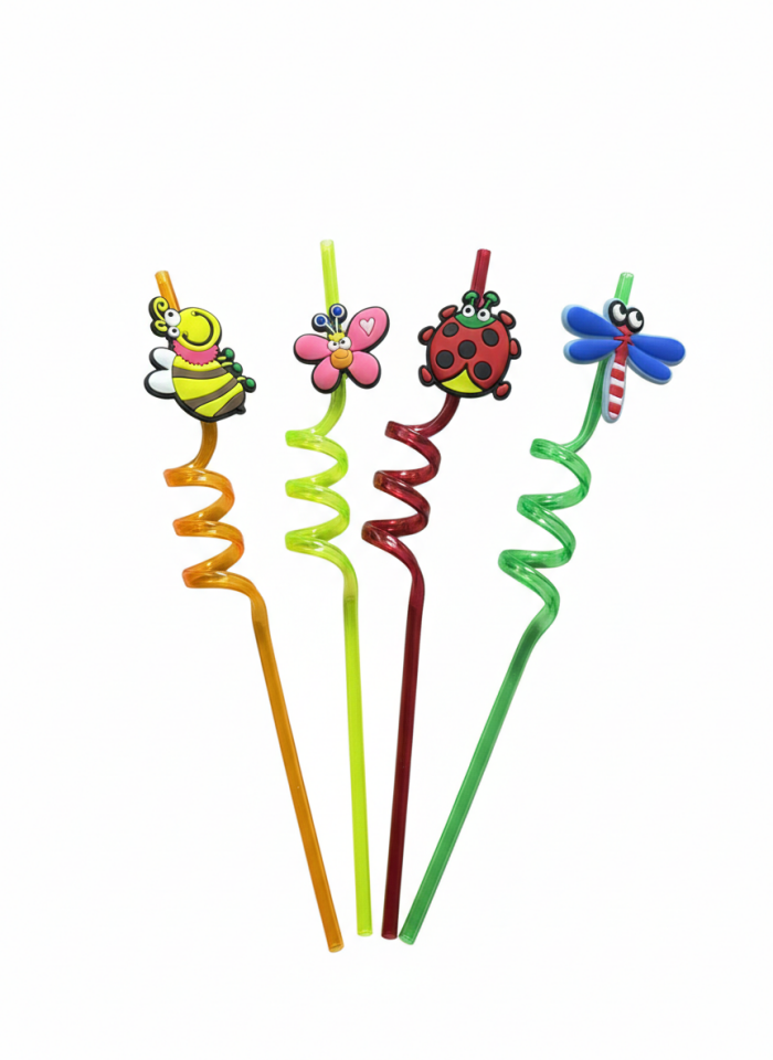 Mucit Home Sevimli Renkli Emojili Pipet- Kokteyl Ev Dekorasyon Renkli Pipet 4 Lü Figürlü Parti Doğum Günü