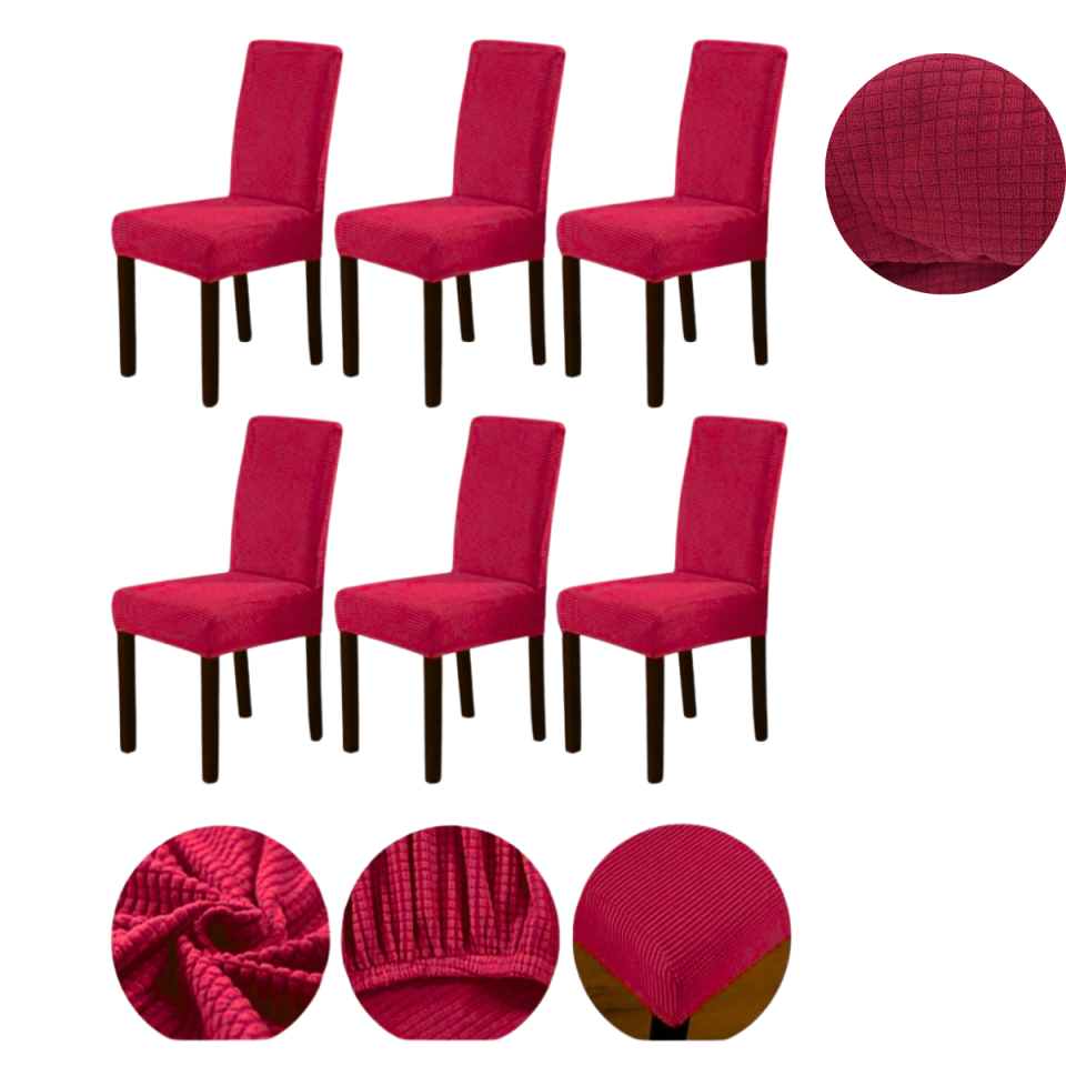 Mucit Home  Bambu Kareli Kumaş Esnek Lastikli Sandalye Kılıfı Örtüsü Likralı   sandelye kılıf   Bordo 6 Adet