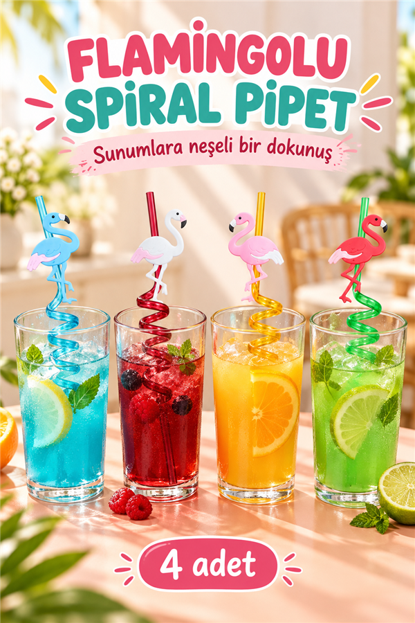 Mucit Home Sevimli Renkli Emojili Pipet- Kokteyl Ev Dekorasyon Renkli Pipet 4 Lü Figürlü Parti Doğum Günü