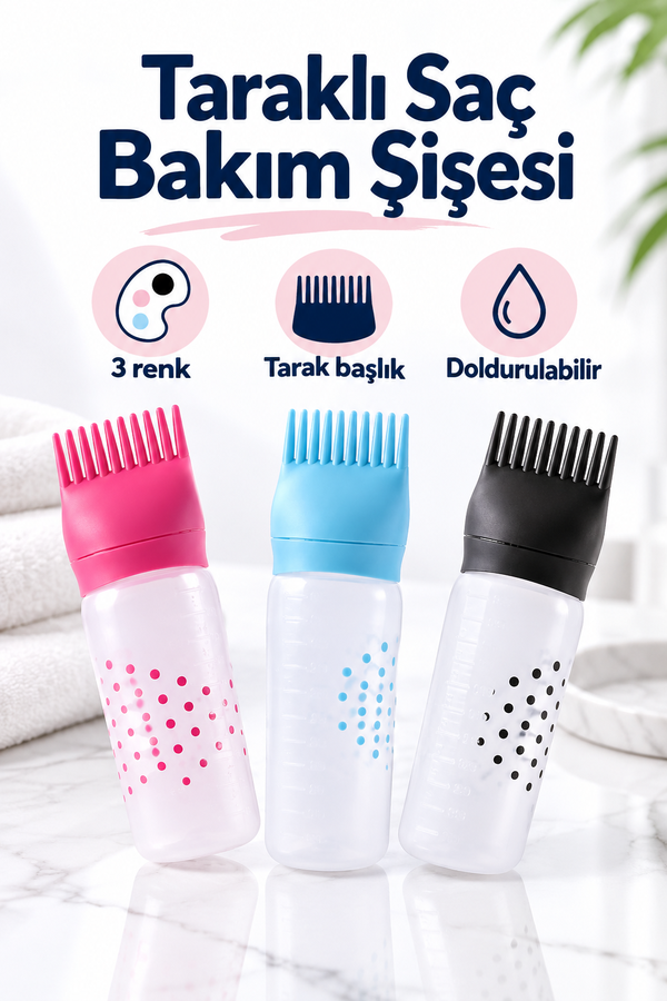Mucit Home   Taraklı Saç Boyama Ve Bakım Yağı Uygulama Şişesi Doldurulabilir Boş Şişe