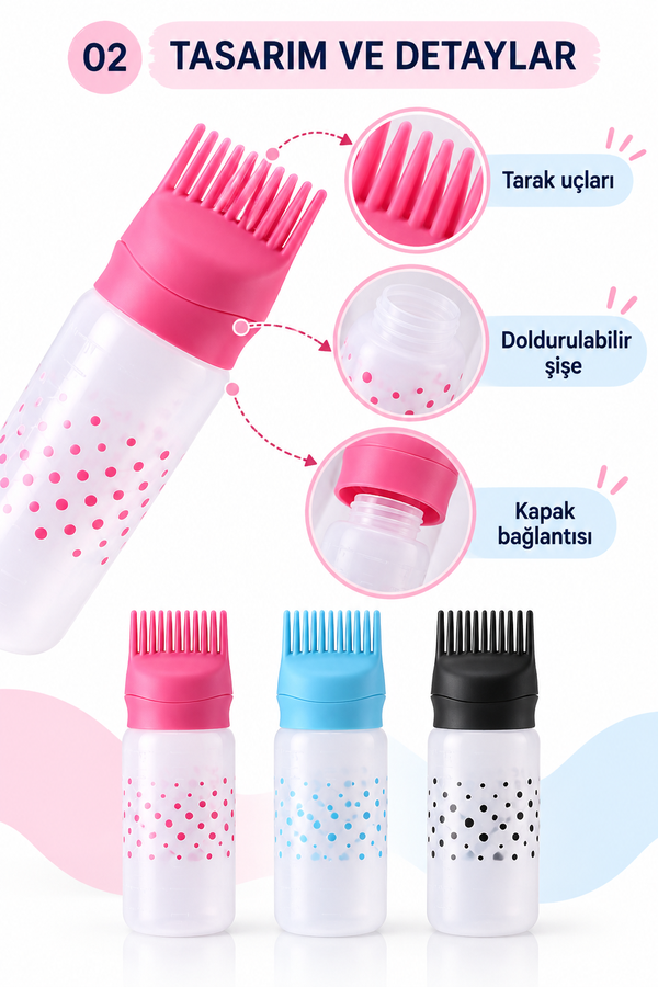 Mucit Home   Taraklı Saç Boyama Ve Bakım Yağı Uygulama Şişesi Doldurulabilir Boş Şişe
