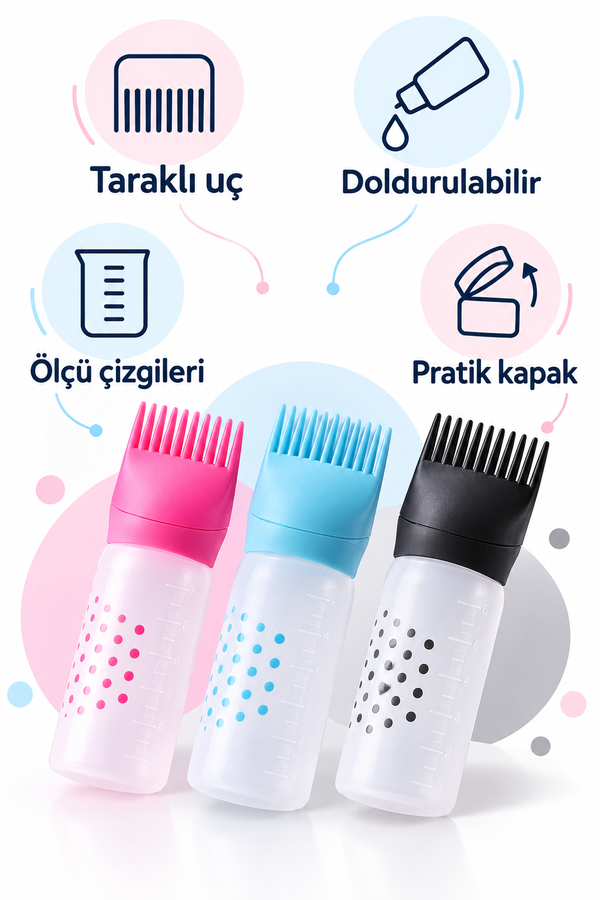 Mucit Home   Taraklı Saç Boyama Ve Bakım Yağı Uygulama Şişesi Doldurulabilir Boş Şişe