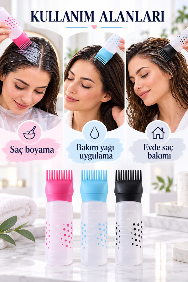 Mucit Home   Taraklı Saç Boyama Ve Bakım Yağı Uygulama Şişesi Doldurulabilir Boş Şişe