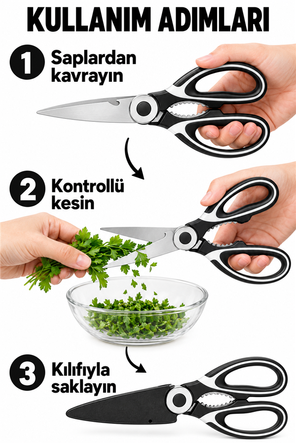 Mucit Home   Paslanmaz Çelik Ultra Keskinleştirilmiş Mutfak Makası Çok Amaçlı Balık Et Sebze Makası