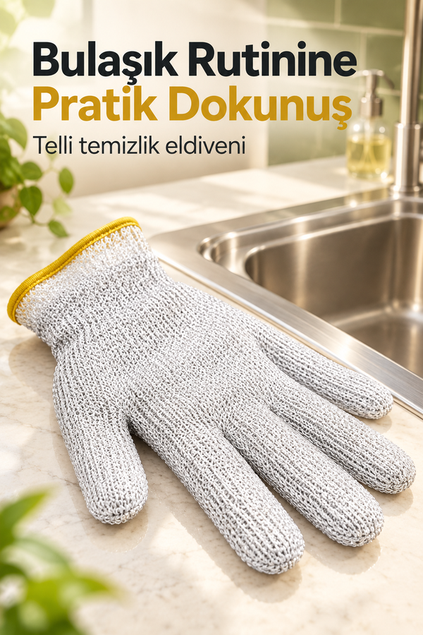 Mucit Home  Su Geçirmez Telli Bulaşık Eldiveni – Sihirli Temizlik, 1 Adet