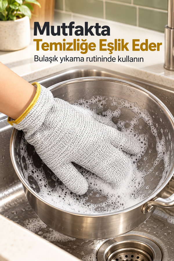 Mucit Home  Su Geçirmez Telli Bulaşık Eldiveni – Sihirli Temizlik, 1 Adet