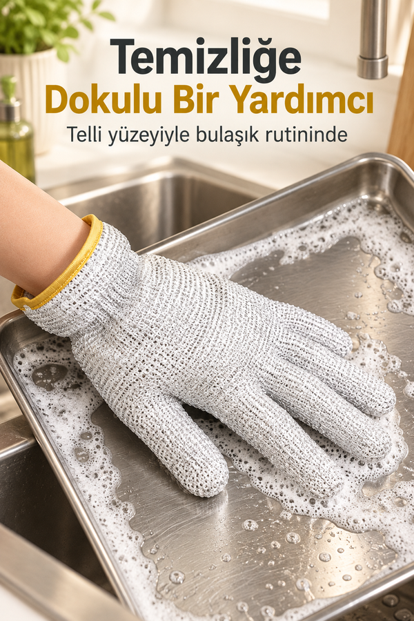 Mucit Home  Su Geçirmez Telli Bulaşık Eldiveni – Sihirli Temizlik, 1 Adet