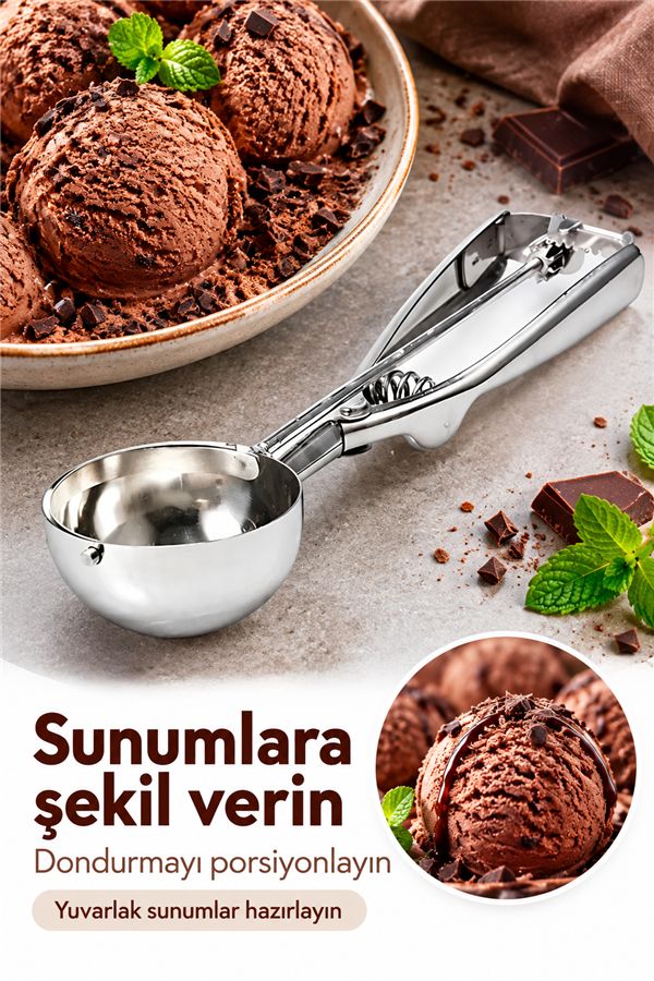 Mucit Home   Paslanmaz Çelik Kurabiye Helva Dondurma Servis Sunum Kaşığı