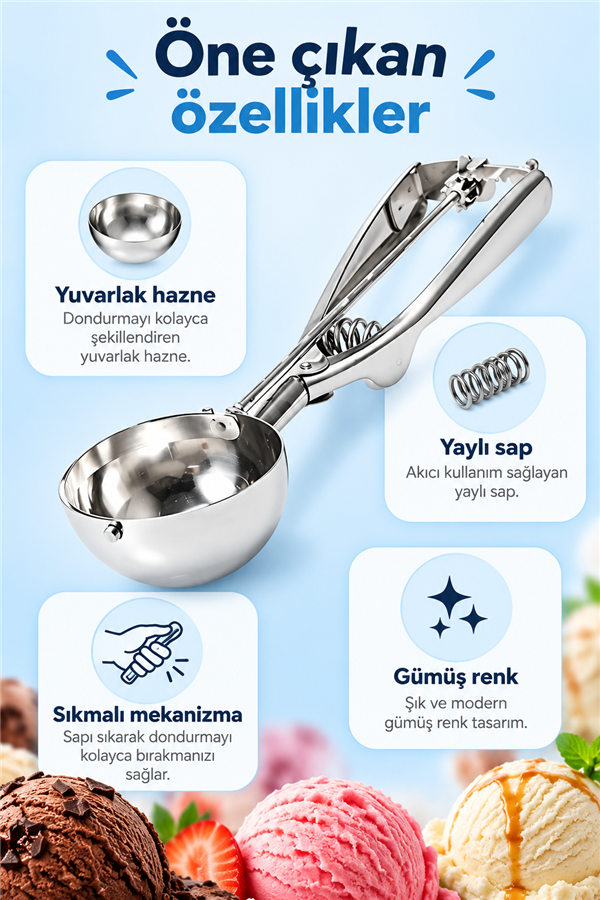Mucit Home   Paslanmaz Çelik Kurabiye Helva Dondurma Servis Sunum Kaşığı