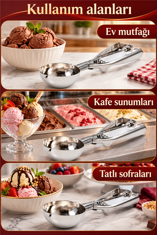 Mucit Home   Paslanmaz Çelik Kurabiye Helva Dondurma Servis Sunum Kaşığı