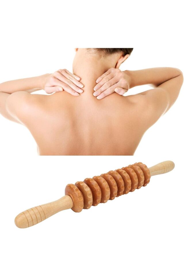 Mucit Home Medikal Ahşap Masaj Merdanesi Bel Boyun Sırt Bacak Masaj Aleti Selült Giderici 1.Kalite
